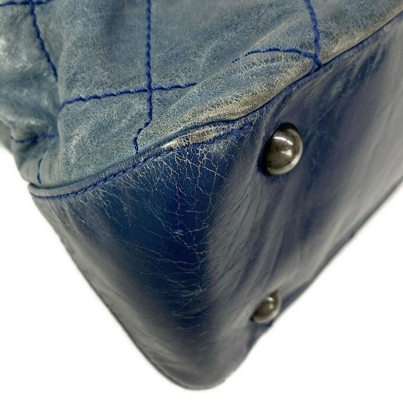 Chanel Shoulder Bag Wild Stitch Blue Chain Vintage Silver