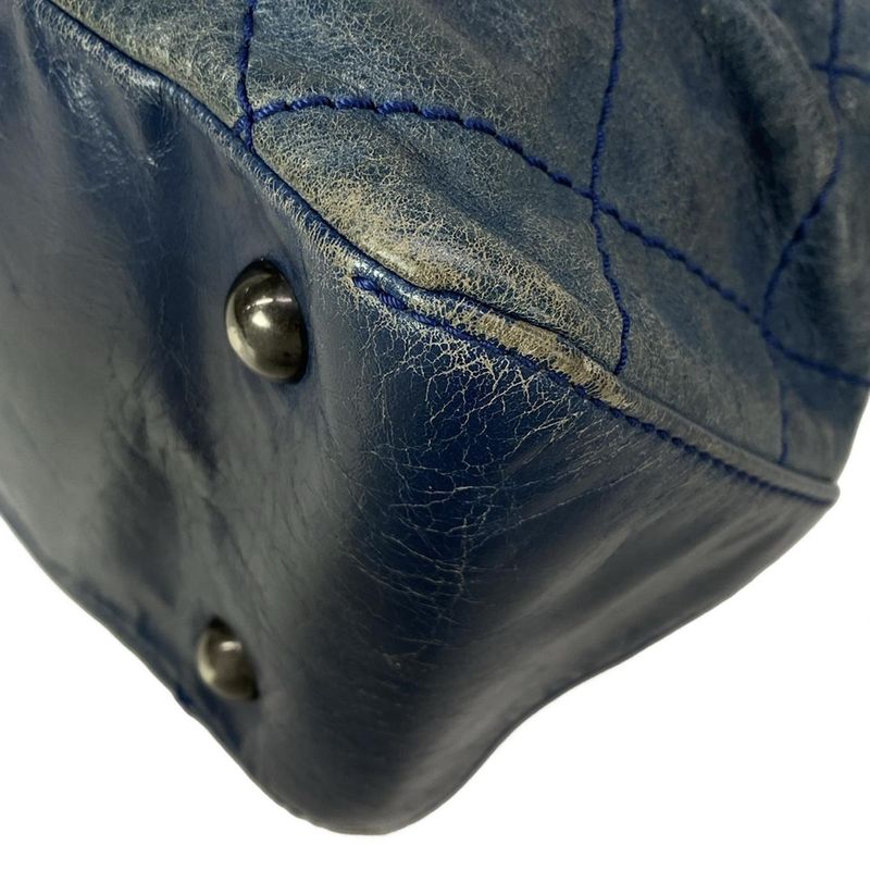Chanel Shoulder Bag Wild Stitch Blue Chain Vintage Silver