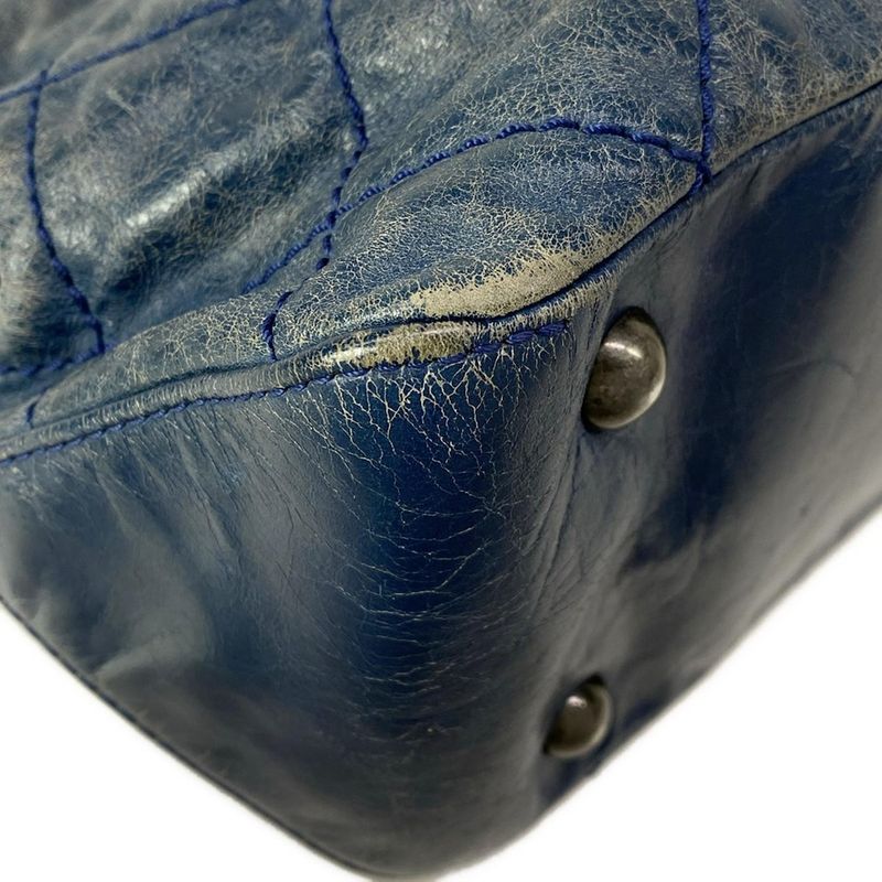 Chanel Shoulder Bag Wild Stitch Blue Chain Vintage Silver