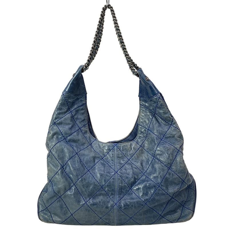 Chanel Shoulder Bag Wild Stitch Blue Chain Vintage Silver