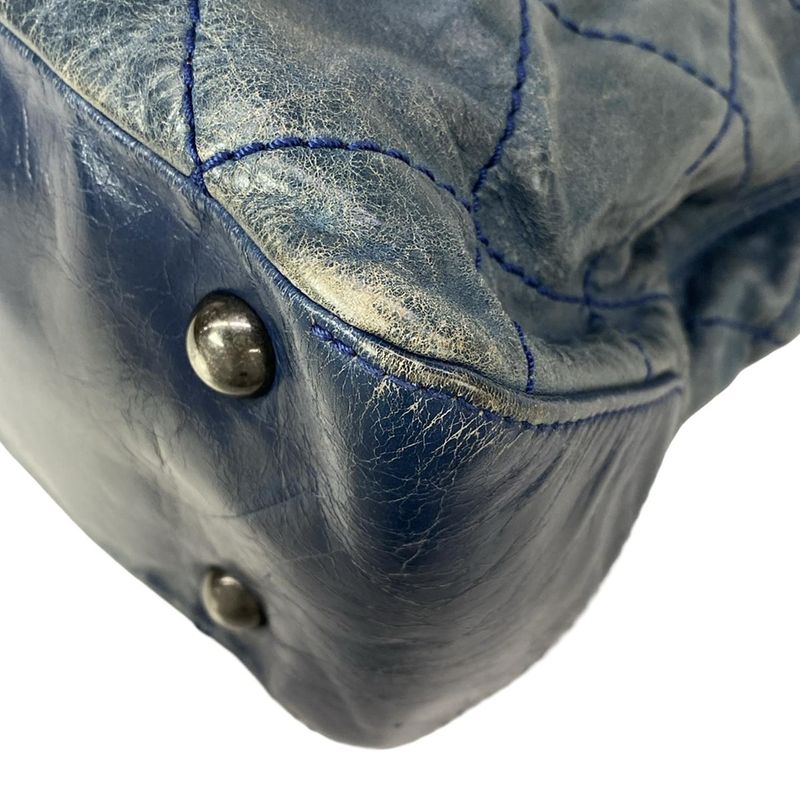 Chanel Shoulder Bag Wild Stitch Blue Chain Vintage Silver