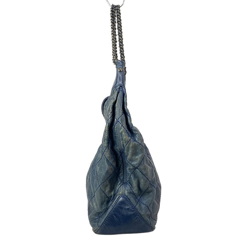 Chanel Shoulder Bag Wild Stitch Blue Chain Vintage Silver