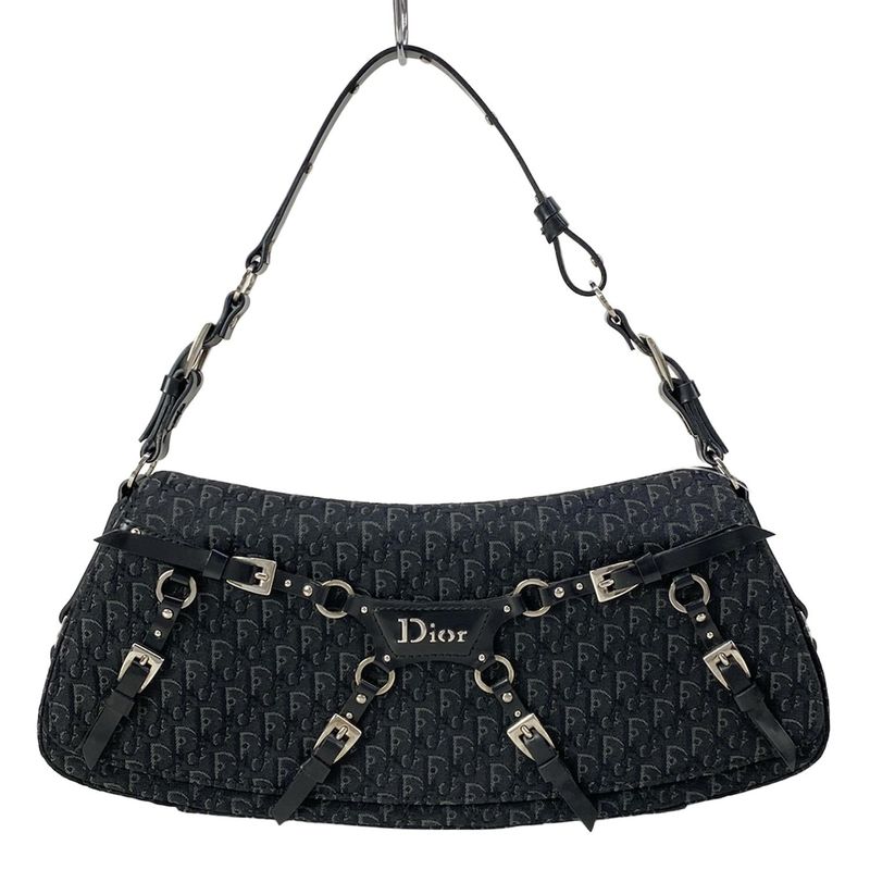 Dior Handbag Bondage Trotter Black Gray Leather