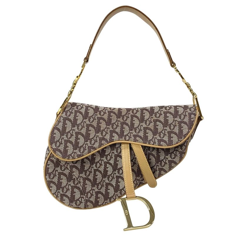 Dior Saddle Bag Dark Brown White Beige Leather