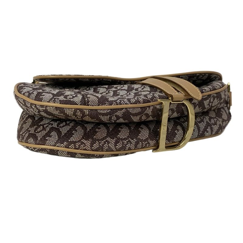 Dior Saddle Bag Dark Brown White Beige Leather