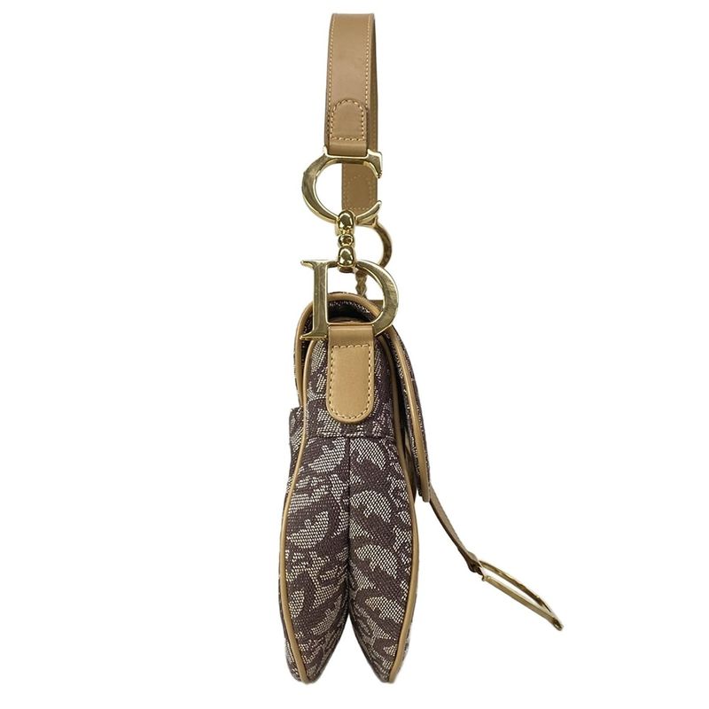 Dior Saddle Bag Dark Brown White Beige Leather
