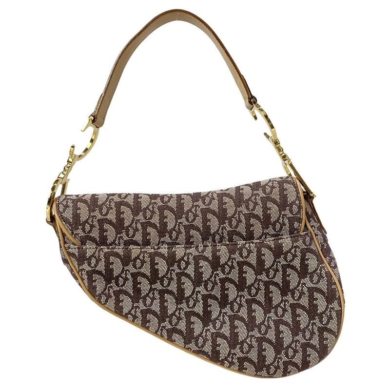 Dior Saddle Bag Dark Brown White Beige Leather