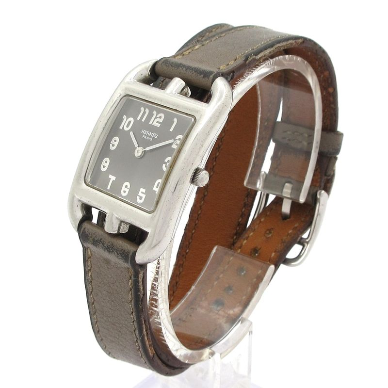 Hermes Watch Cape Cod Double Tour Wrapped Leather Dark Gray