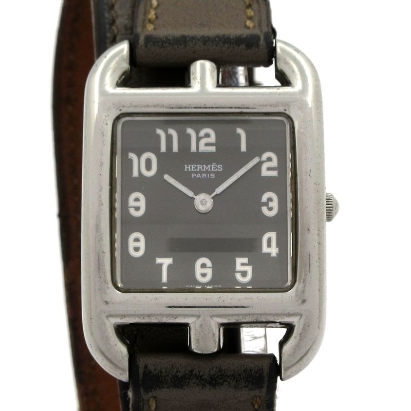 Hermes Watch Cape Cod Double Tour Wrapped Leather Dark Gray