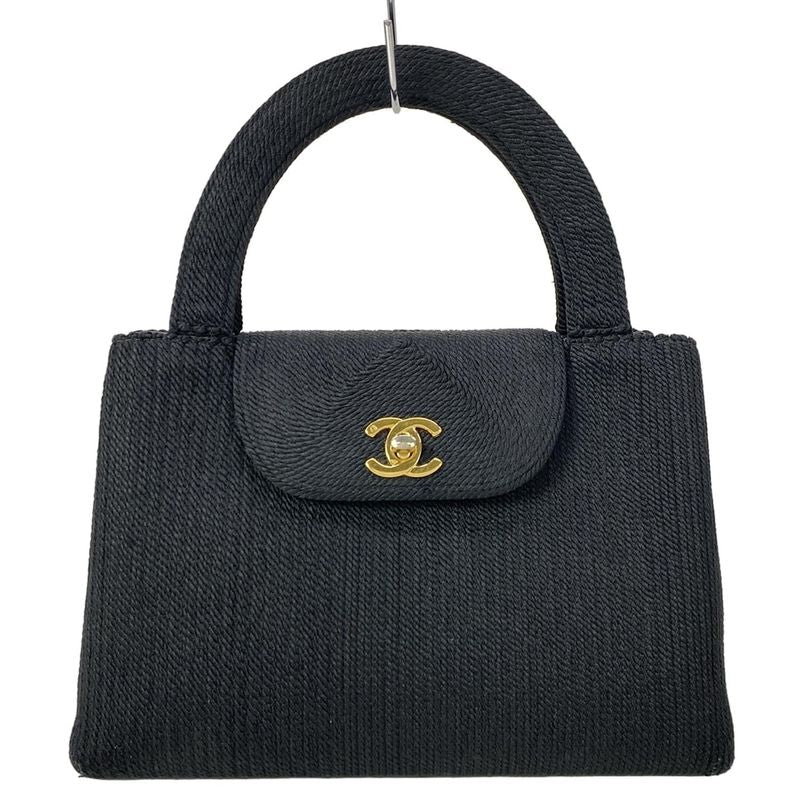 Chanel Handbag Trapezoid Bag Black Silk
