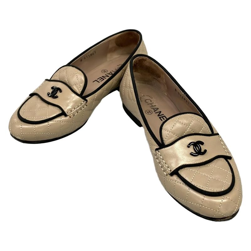 Chanel Loafers 36 C Quilted Light Brown Black Outsole Light
