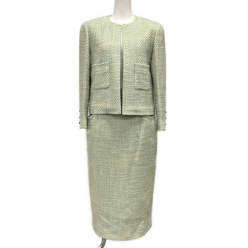 Chanel Skirt Set Light Green Collection 28 Tweed Long Length