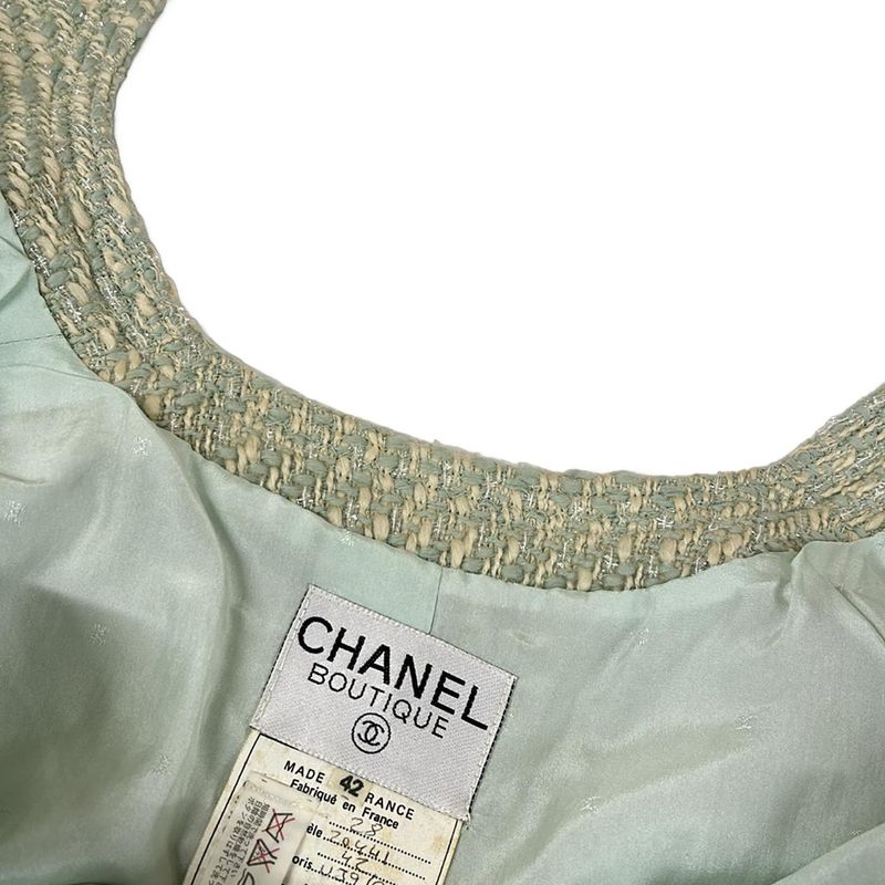 Chanel Skirt Set Light Green Collection 28 Tweed Long Length