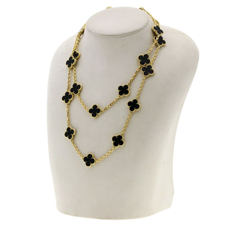 Van Cleef & Arpels Vintage Alhambra Onyx Necklace 18K Yellow Gold