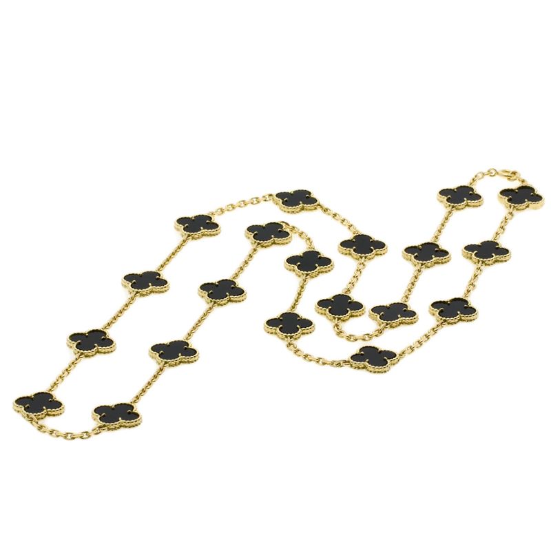 Van Cleef & Arpels Vintage Alhambra Onyx Necklace 18K Yellow Gold
