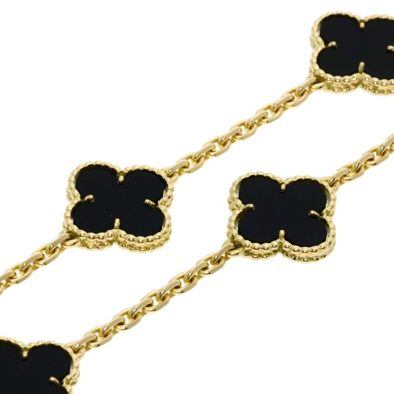 Van Cleef & Arpels Vintage Alhambra Onyx Necklace 18K Yellow Gold
