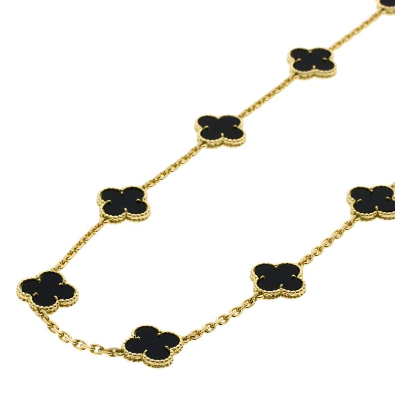 Van Cleef & Arpels Vintage Alhambra Onyx Necklace 18K Yellow Gold