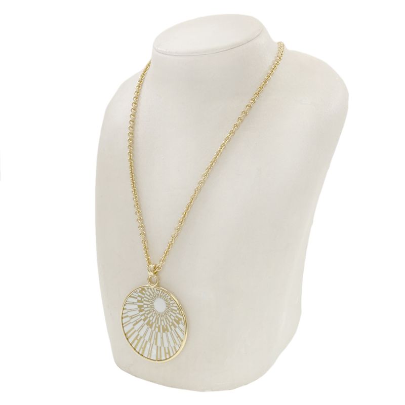 Hermes Medaille Necklace Metal Gold White