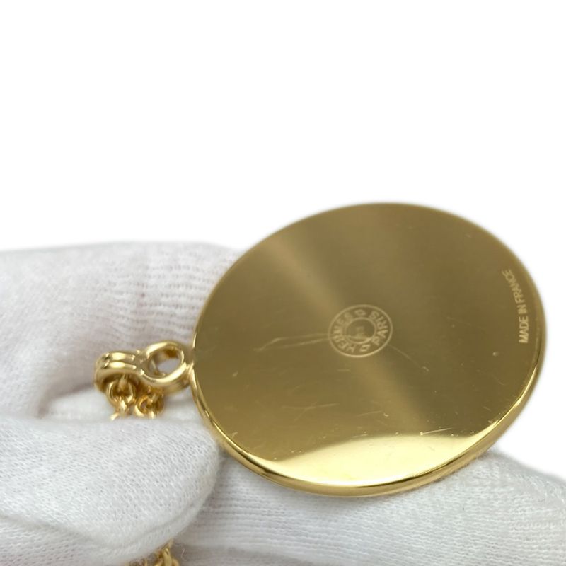 Hermes Medaille Necklace Metal Gold White