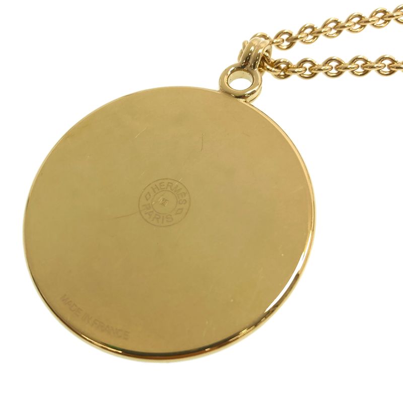 Hermes Medaille Necklace Metal Gold White