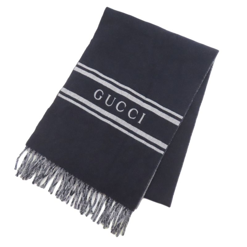 Gucci Logo Scarf Cashmere Navy Gray