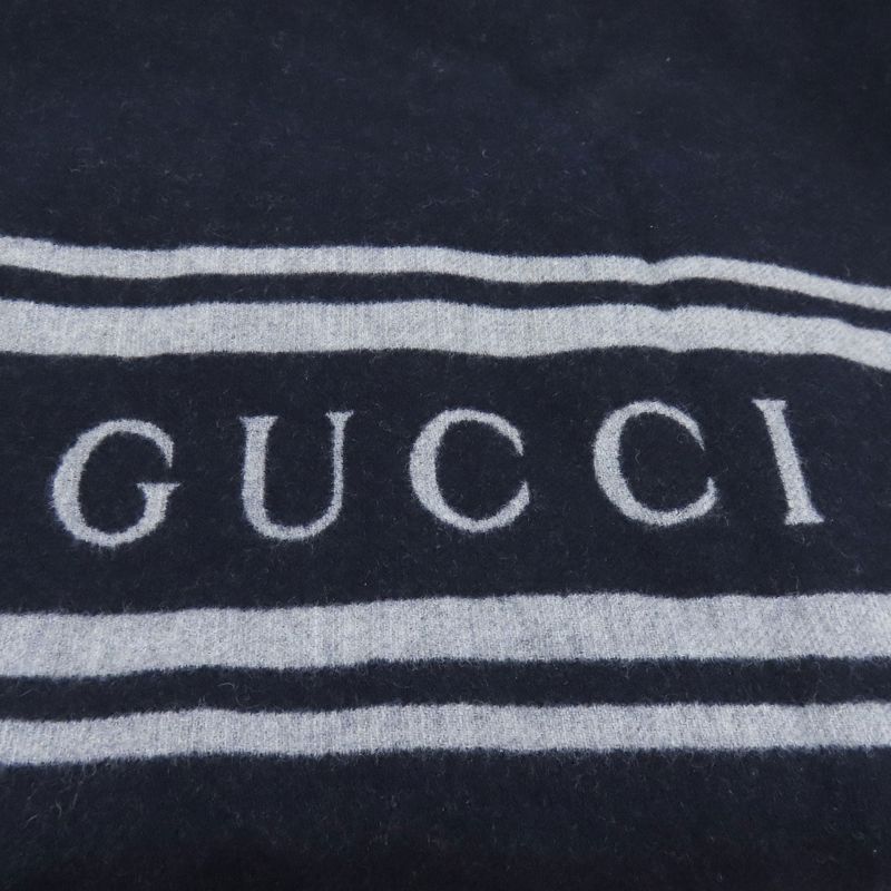 Gucci Logo Scarf Cashmere Navy Gray