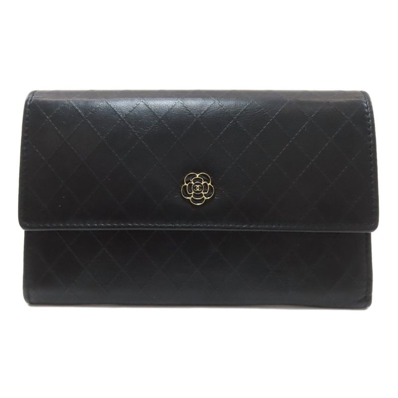 Chanel Camellia Quilted Ginza Limited Gold Wallet
