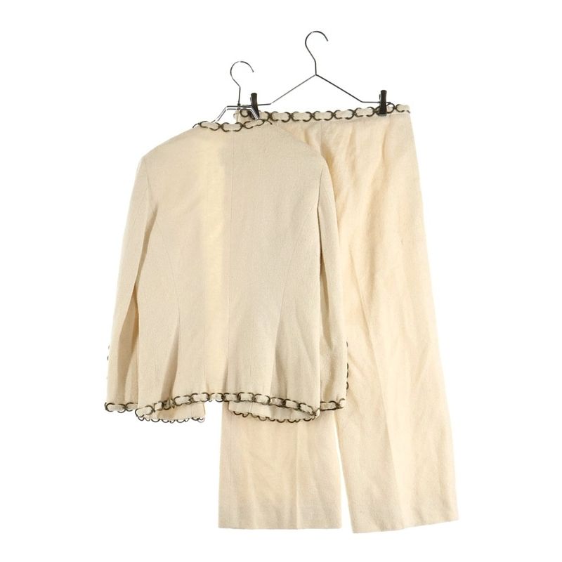Chanel Chain Decoration Silk Jacket Trousers Long Pants Set Suit Ivory