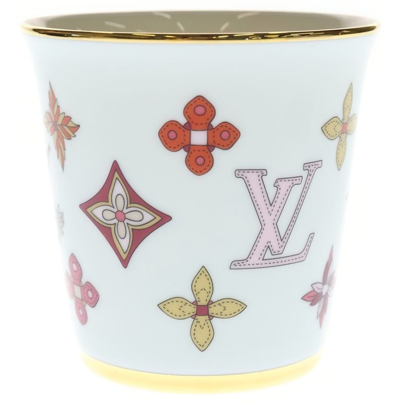 Louis Vuitton Monogram Flower Porcelain Mug Tableware White Hat