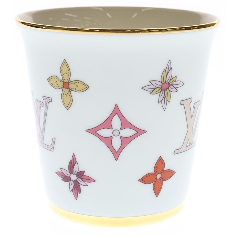 Louis Vuitton Monogram Flower Porcelain Mug Tableware White Hat