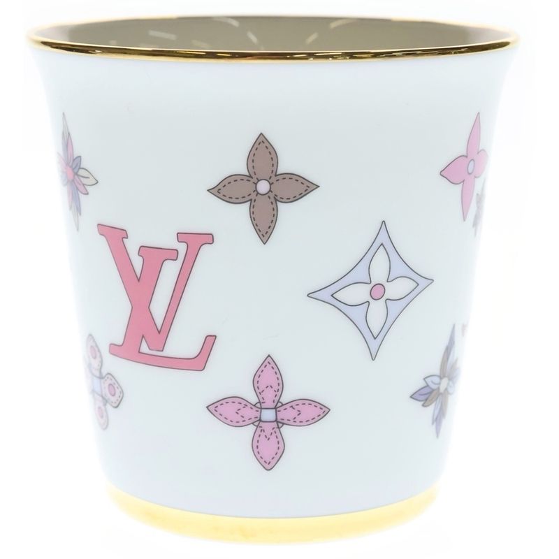 Louis Vuitton Monogram Flower Porcelain Mug Tableware White Hat