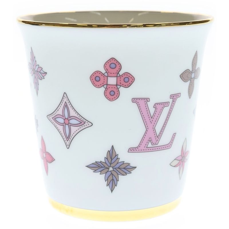 Louis Vuitton Monogram Flower Porcelain Mug Tableware White Hat
