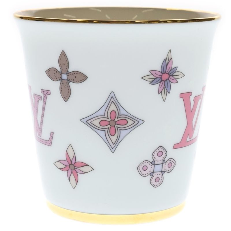Louis Vuitton Monogram Flower Porcelain Mug Tableware White Hat