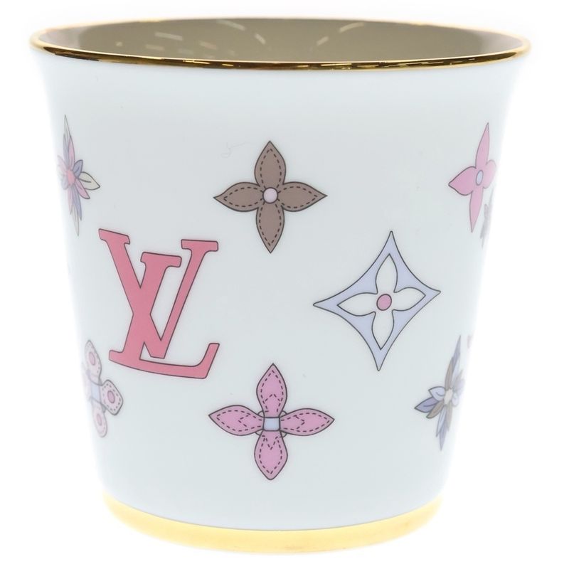 Louis Vuitton Monogram Flower Porcelain Mug Tableware White Hat