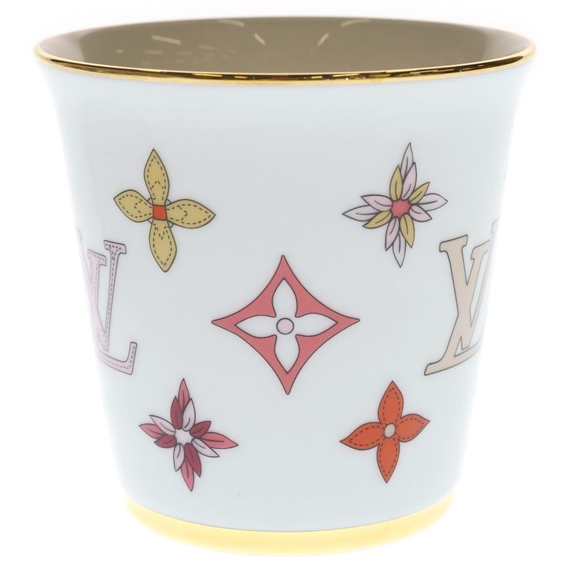 Louis Vuitton Monogram Flower Porcelain Mug Tableware White Hat