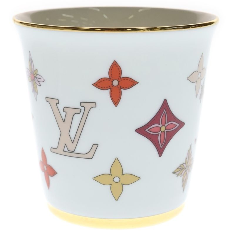 Louis Vuitton Monogram Flower Porcelain Mug Tableware White Hat
