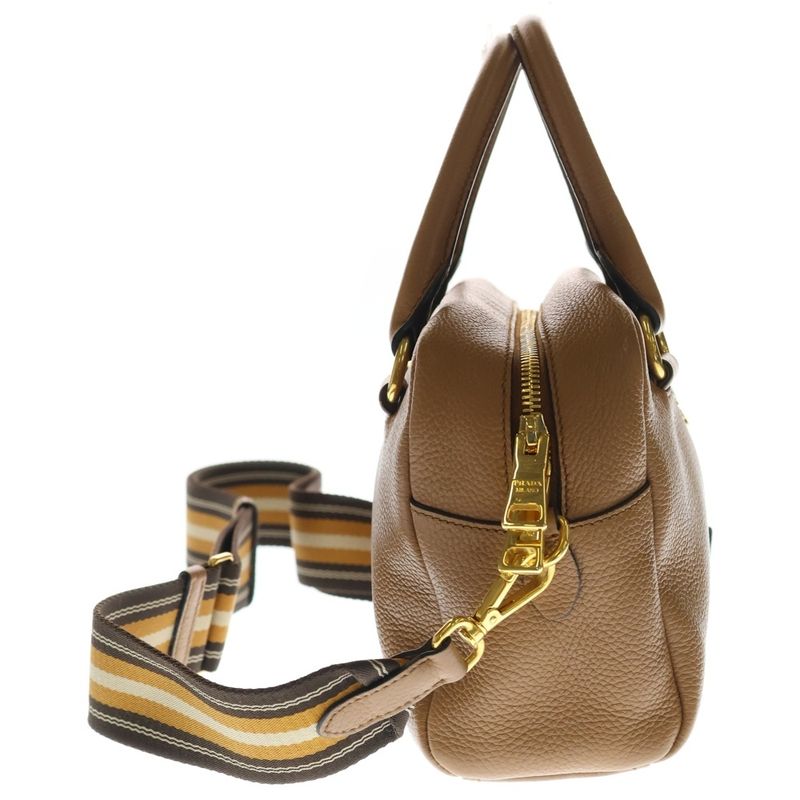 Prada Vitello Phoenix 2-Way Shoulder Bag Brown Leather Gold