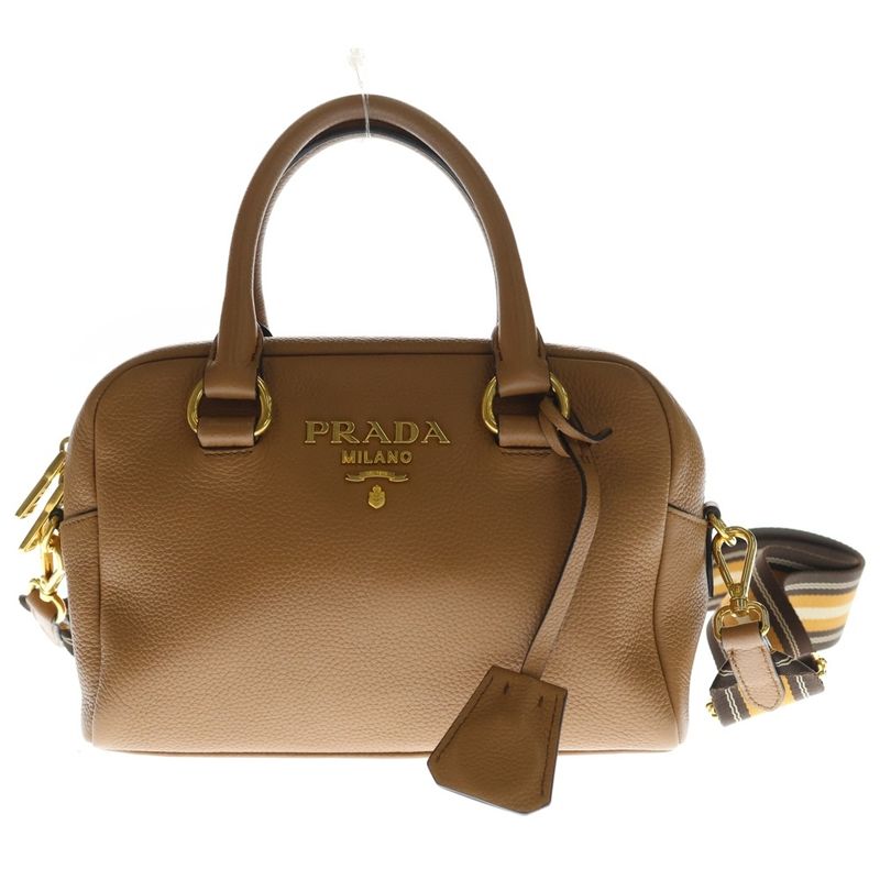 Prada Vitello Phoenix 2-Way Shoulder Bag Brown Leather Gold