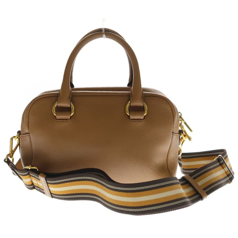 Prada Vitello Phoenix 2-Way Shoulder Bag Brown Leather Gold