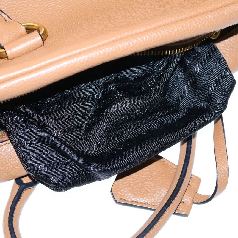 Prada Vitello Phoenix 2-Way Shoulder Bag Brown Leather Gold