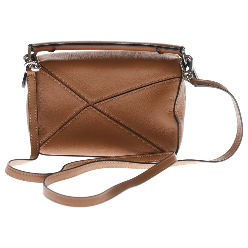 Loewe Puzzle Back Mini Shoulder Bag Brown Leather Silver