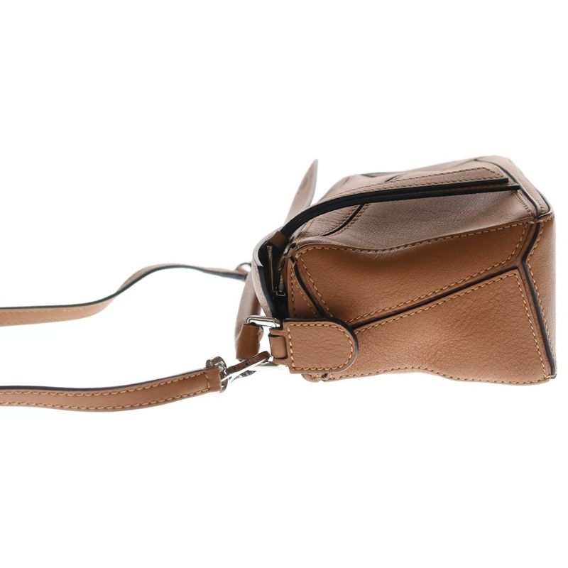 Loewe Puzzle Back Mini Shoulder Bag Brown Leather Silver