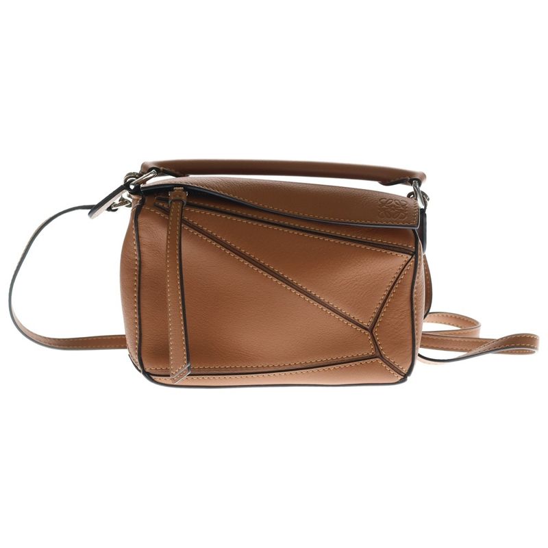 Loewe Puzzle Back Mini Shoulder Bag Brown Leather Silver