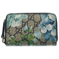 Gucci GG Blooms Flower Print Compact Wallet Beige Blue Leather