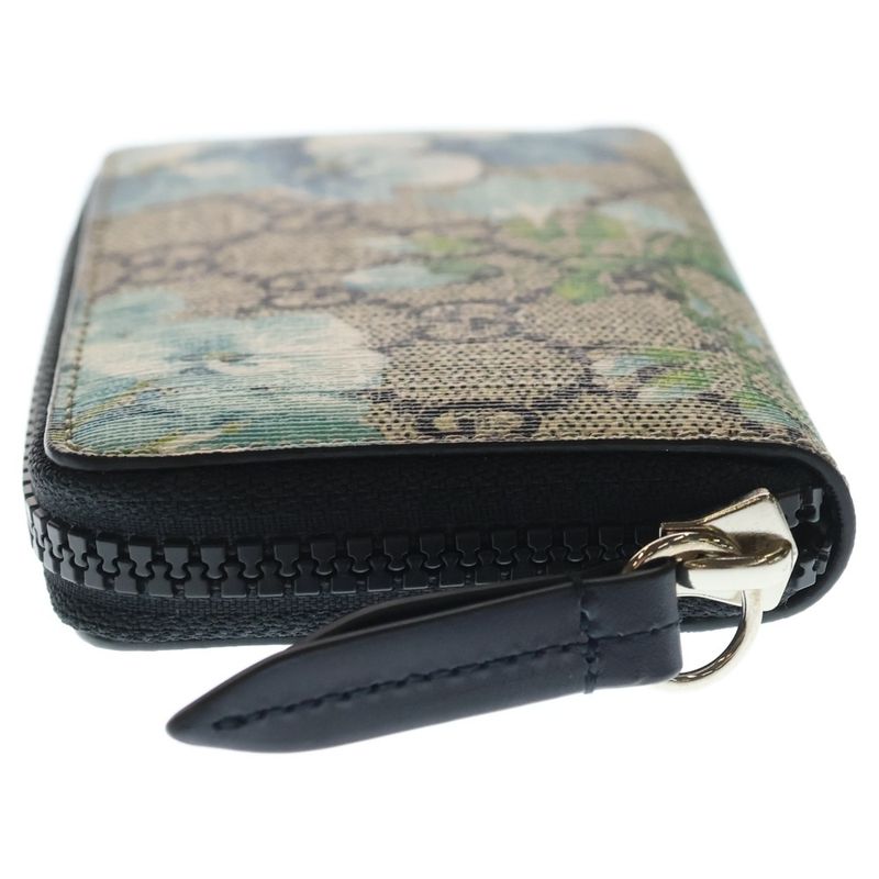 Gucci GG Blooms Flower Print Compact Wallet Beige Blue Leather