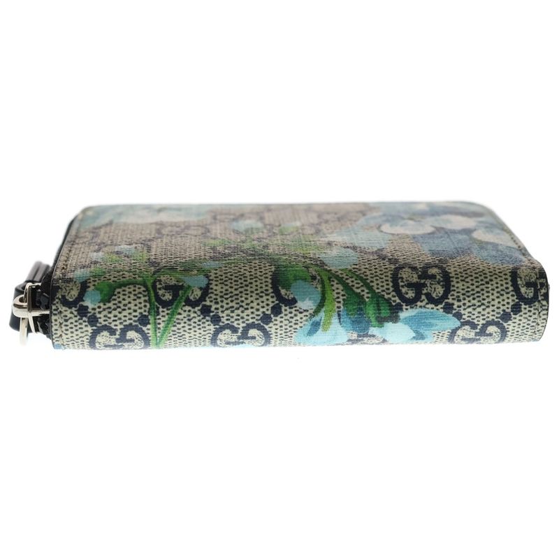 Gucci GG Blooms Flower Print Compact Wallet Beige Blue Leather