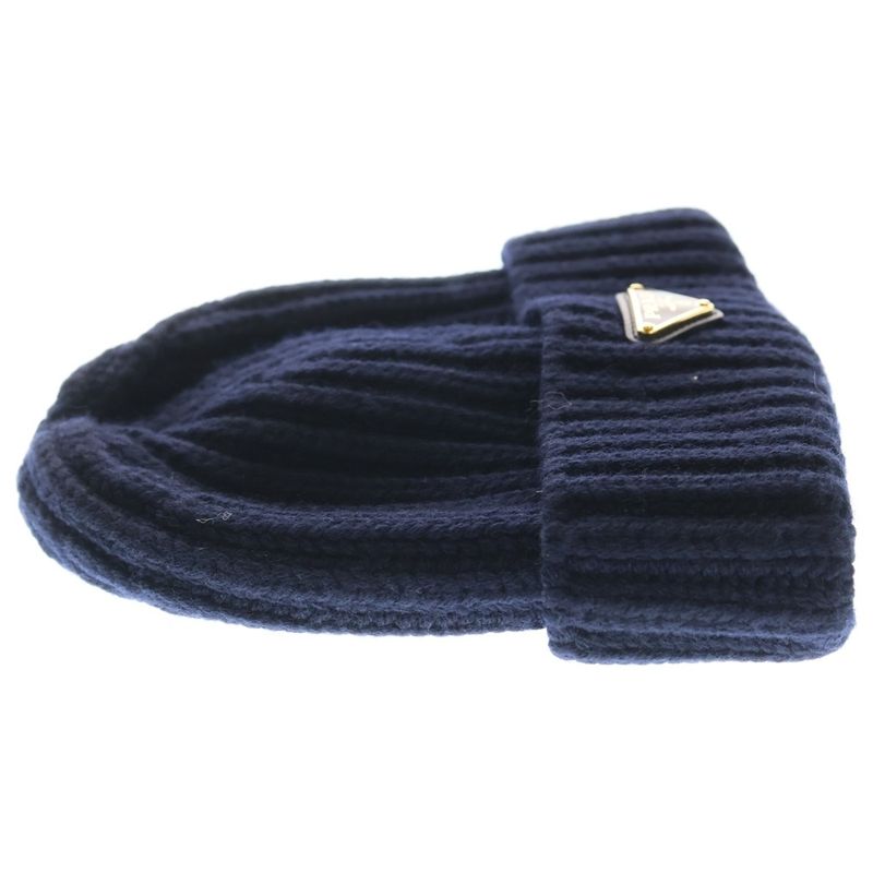 Prada Triangle Logo Beanie Knit Cap Navy