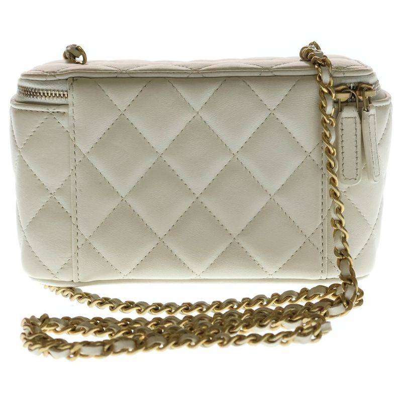 Chanel CC Logo Vanity Mini Shoulder Bag Chain White Lambskin Quilted