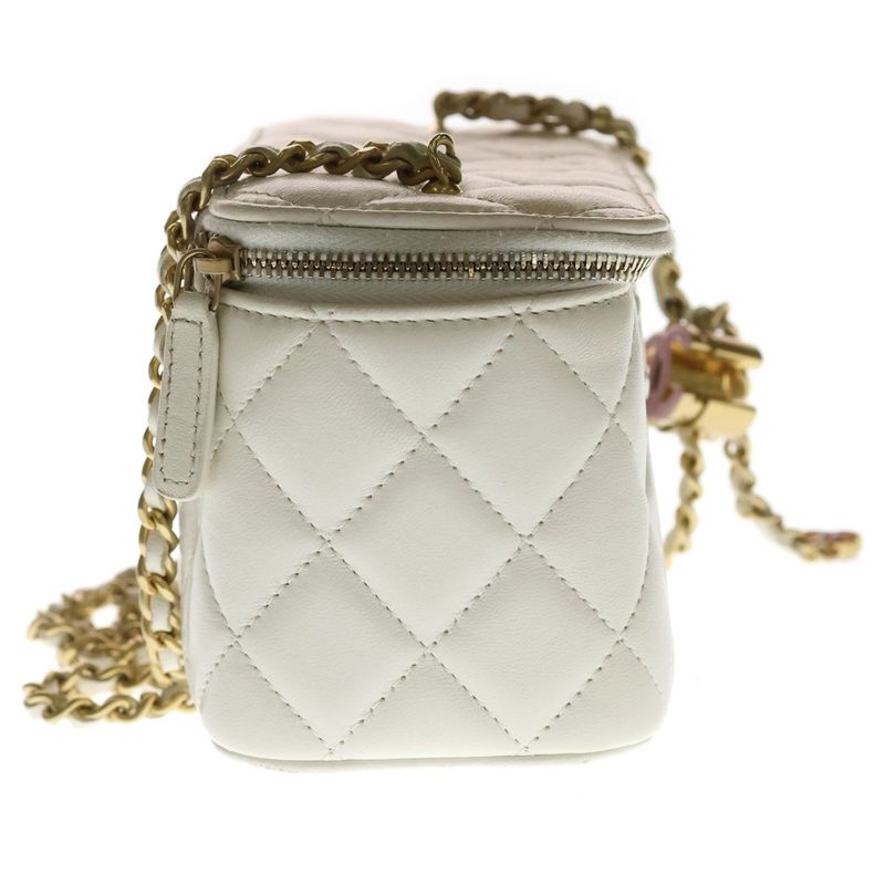 Chanel CC Logo Vanity Mini Shoulder Bag Chain White Lambskin Quilted