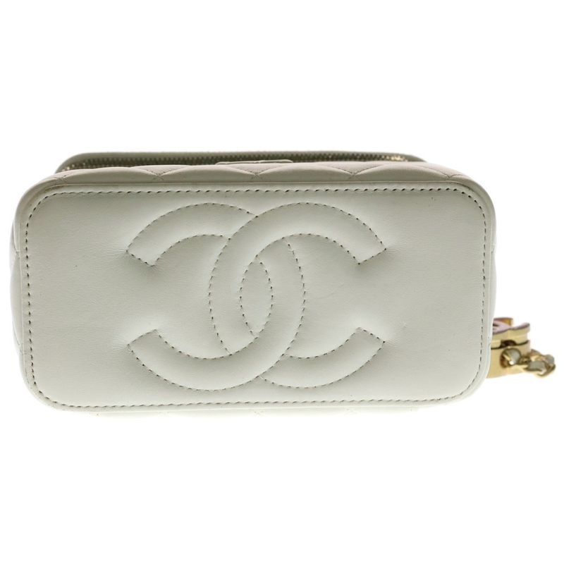 Chanel CC Logo Vanity Mini Shoulder Bag Chain White Lambskin Quilted